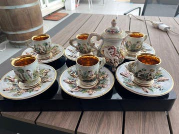 Koffieservies voor 6 (13) - Porselein, Verguld - Koffieset