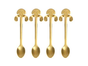 Veiling - Set van theelepels - goud - honden design - rvs, Huis en Inrichting, Keuken | Bestek, Nieuw