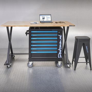 Datona Industriële werktafel 160 cm, werkplaatskruk en, Ophalen of Verzenden