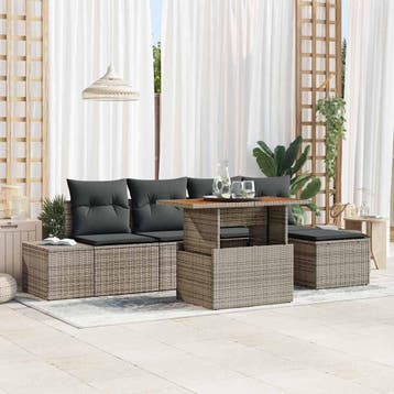 vidaXL Tuinbank Set 6 st Grijs Poly rattan, Verzenden, Nieuw