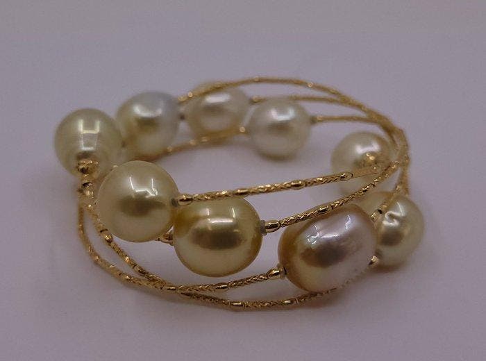 Armband - 18 karaat Geel goud, 10×11 mm gouden Zuidzee, Bijoux, Sacs & Beauté, Bracelets