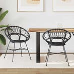 vidaXL Eetkamerstoel 2 pcs Riet en Ijzer Zwart 54 x 65 x 82, Huis en Inrichting, Verzenden, Nieuw