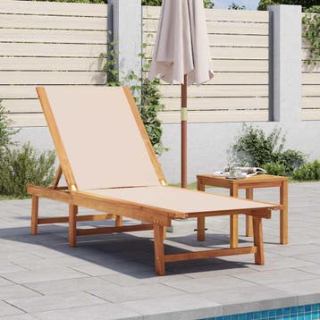 vidaXL Ligbed met tafel massief acaciahout en textileen, Verzenden