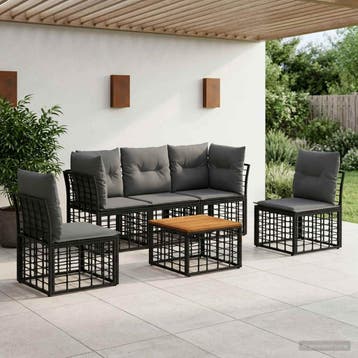 vidaXL Buiten bank set 6 st Zwart en Donker Grijs Polyester, Verzenden, Nieuw
