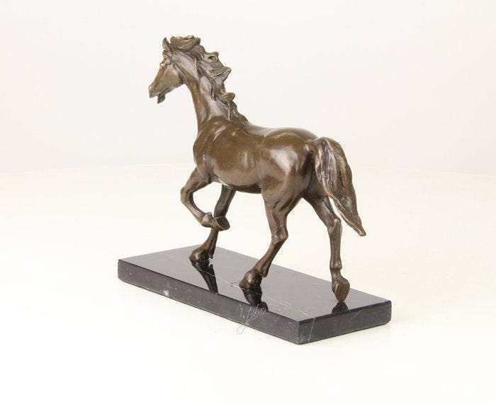 Beeld, Paard 23 cm - 18 cm - Brons, Marmer, Antiquités & Art, Curiosités & Brocante