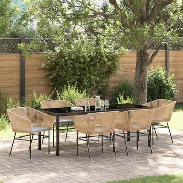 vidaXL Tuin Eettafel Set 7 st Bruin Gepoedercoat staal, Tuin en Terras, Tuinsets en Loungesets, Verzenden, Nieuw