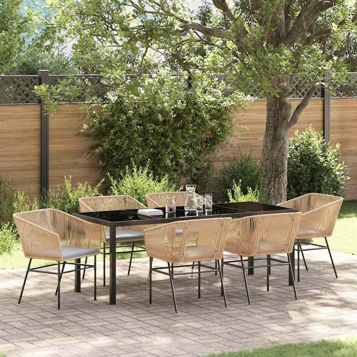 vidaXL Tuin Eettafel Set 7 st Bruin Gepoedercoat staal, Tuin en Terras, Tuinsets en Loungesets, Nieuw, Verzenden