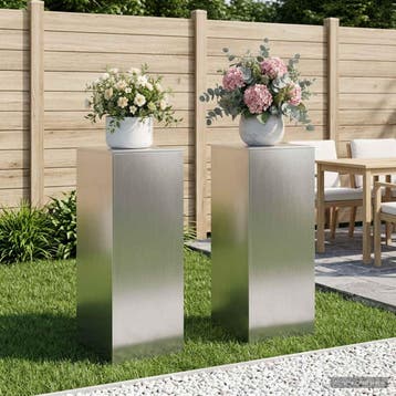 vidaXL Plantenstand 2 pcs zilver 40 x 40 x 100 cm Staal, Tuin en Terras, Verzenden, Nieuw