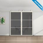 Dubbele stalen Schuifdeuren 3 Vlaks Wit Maatwerk Rook glas, Nieuw, Metaal, Inclusief glas