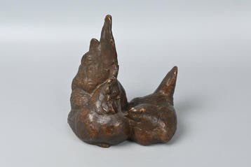Sasaki Shodo Bronze Pair of Roosters Sculpture - sculptuur
