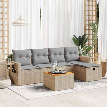vidaXL 6-delige Loungeset met kussens poly rattan beige, Verzenden, Nieuw, Loungeset