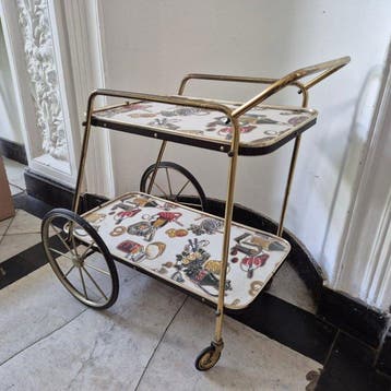 Vintage Servierwagen im Mid-Century Design mit Gastro-Motiv, Maison & Meubles