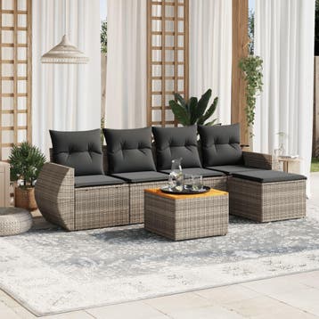 vidaXL 6-delige Loungeset met kussens poly rattan grijs, Verzenden, Nieuw, Loungeset