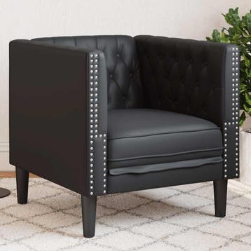 vidaXL Fauteuil Chesterfield-stijl kunstleer zwart, Verzenden