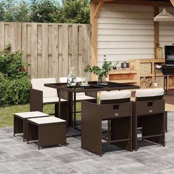 vidaXL 9-delige Tuinset met kussens poly rattan bruin, Verzenden, Nieuw, Tuinset