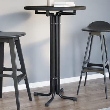 vidaXL Bartafel Ø 70x110 cm bewerkt hout en staal zwart, Verzenden