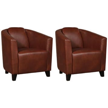 Set van 2 Leren fauteuils Press - Granada Savannah (cognac), Huis en Inrichting, Nieuw, Ophalen of Verzenden, 50 tot 75 cm, Leer