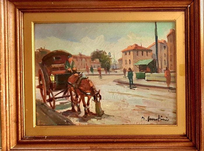 Renzo Martini (1937-2005) - Carrozza con cavallo, Antiek en Kunst, Kunst | Schilderijen | Klassiek