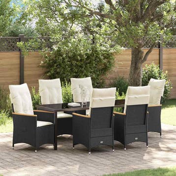 vidaXL Tuin Eettafel Set 7 st Zwart poly rattan, Verzenden, Nieuw