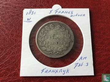Frankrijk 5 francs 1831 (Tekst excuse - Bloot hoofd - W), Verzenden, Losse munt
