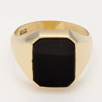 Ring - 14 karaat Geel goud Onyx, Handtassen en Accessoires, Ringen, Nieuw