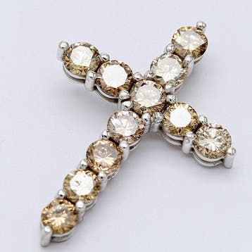 Pendentif en forme de croix - 14 carats Or blanc - 1.65ct.