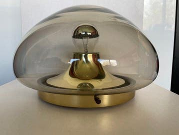 Doria - Plafondlamp - Rookglas - Vintage Space Age Design