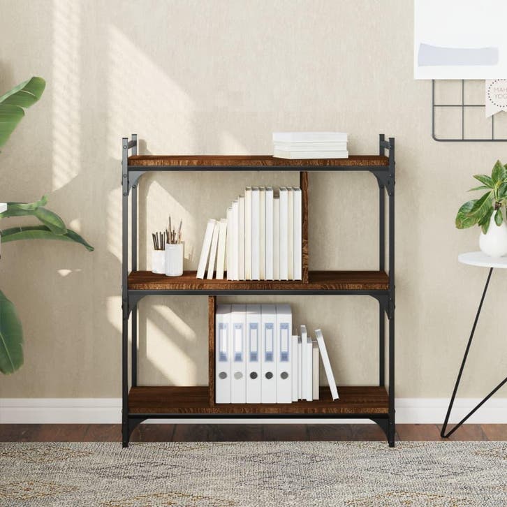 vidaXL Boekenkast 3-laags 76x32x88 cm bewerkt hout bruin, Huis en Inrichting, Kasten | Boekenkasten, Nieuw, Verzenden