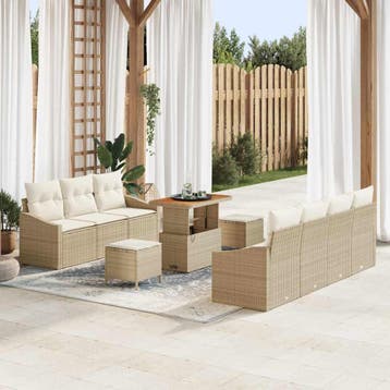 vidaXL Tuinbank Set 10 st Beige poly rattan, Verzenden, Nieuw