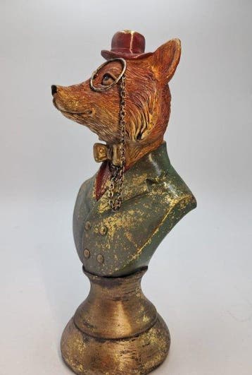 Beeldje - Busto Decorativo di Volpe in Resina con Monocolo e