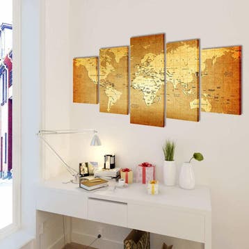 vidaXL Canvas muurdruk print set wereldkaart 100 x 50 cm, Verzamelen, Verzenden, Nieuw