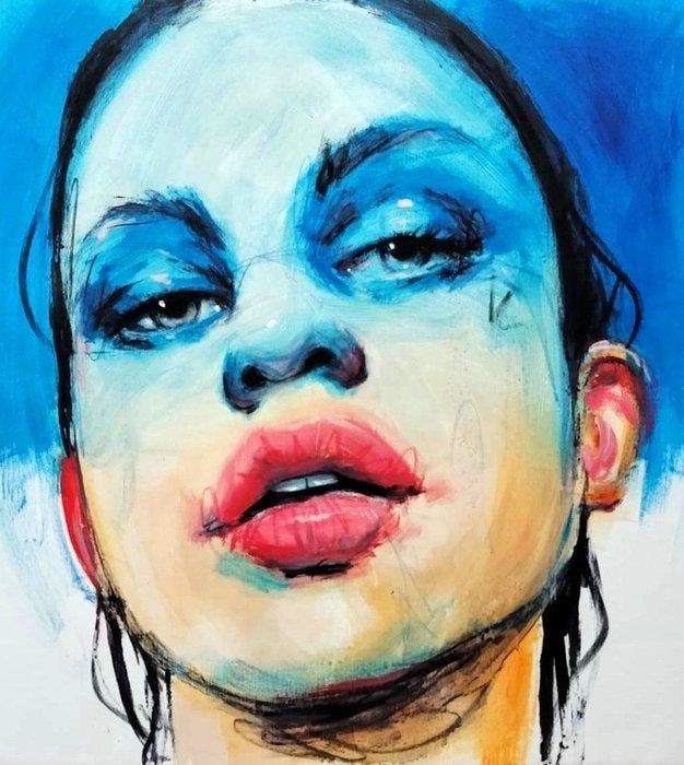 Geranio Paola - The Blue Wing, Antiquités & Art, Art | Peinture | Moderne