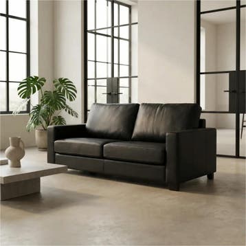 Leren bank Energy - 3 zits - Toledo Nero (zwart) - Poten, Nieuw, Ophalen of Verzenden, Modern, 200 tot 250 cm