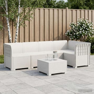 vidaXL 5-Zits Tuinbank Rattanlook PP Wit, Tuin en Terras, Verzenden, Nieuw