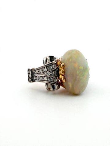 Ring - 18 karaat Geel goud, Witgoud Opaal - Diamant, Nieuw