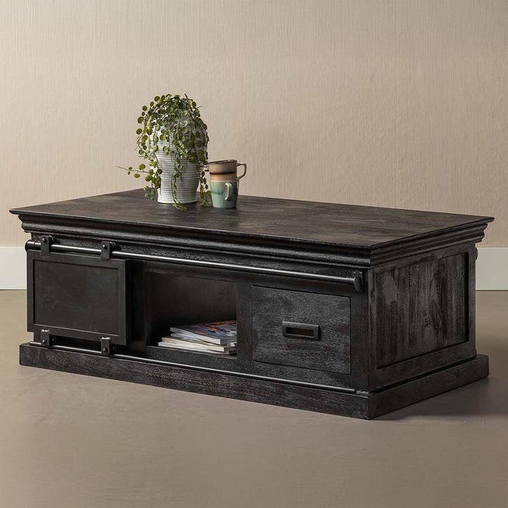 Salontafel Mangohout Milan 120 Zwart, Huis en Inrichting, Tafels | Salontafels, Nieuw, Overige houtsoorten, Overige vormen, Verzenden