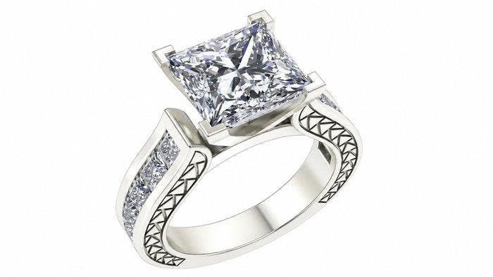 Ring - 14 karaat Witgoud - 3.96ct. tw. Diamant (Lab-grown) -, Bijoux, Sacs & Beauté, Bagues