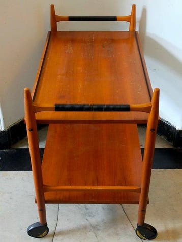 Serveerwagen - Mid-Century Teak Serveerwagen - Messing,