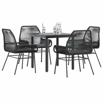 vidaXL 5-delige Tuinset met kussens poly rattan glas zwart, Verzenden, Nieuw, Tuinset