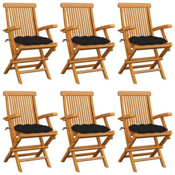 vidaXL Klapstoelen met zwarte kussens, 6 stuks, massief, Verzenden, Nieuw