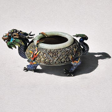 Chinese wierookbrander in zilver (Zilver) - Emaille, Zilver