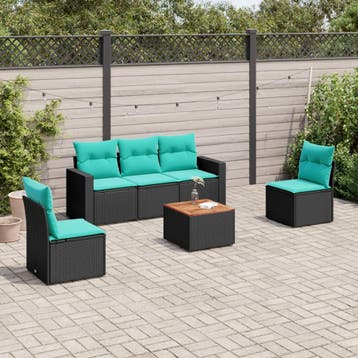 vidaXL 6-delige Loungeset met kussens poly rattan zwart, Verzenden, Loungeset