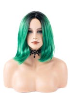 Luxe Groen Zwarte Pruik Curtain Bangs Pony Schouderlengte Ha, Ophalen of Verzenden, Nieuw