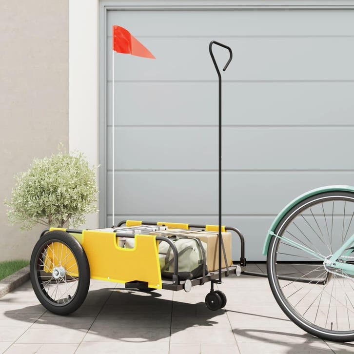 vidaXL Fietstrailer oxford stof en ijzer geel en zwart, Vélos & Vélomoteurs, Accessoires vélo | Remorques, Envoi