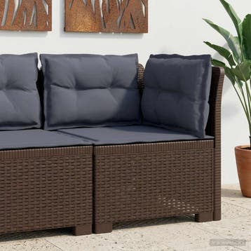 vidaXL Eén-zits Tuin Sofa met Kussens Rieten Look PP Bruin, Verzenden