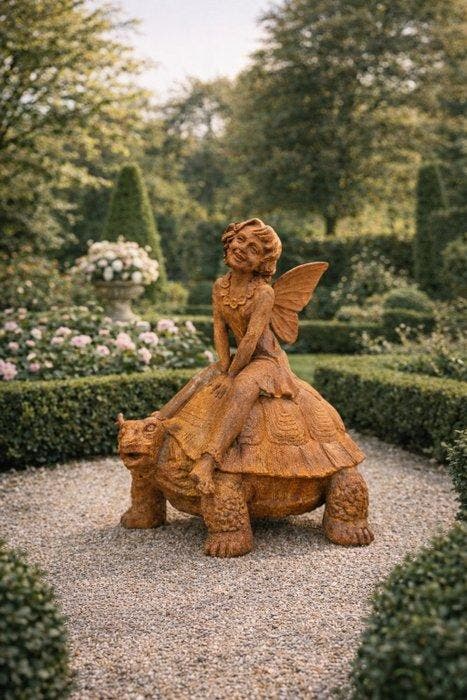 Beeld, XL: Fairy on Turtle - 82 cm - IJzer - 2026, Antiek en Kunst, Curiosa en Brocante