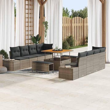 vidaXL Tuinbank Set 11 st Grijs poly rattan, Verzenden, Nieuw