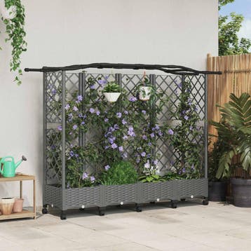 vidaXL Verhoogd Bed met Trellis en Dak Lichtgrijs 203,5 x 40, Verzenden