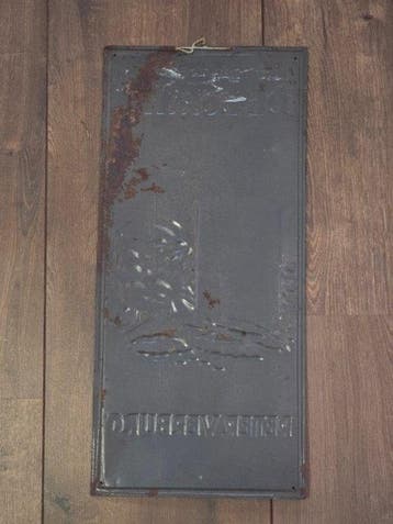 Antique metal advertising sign from the De Burcht canning