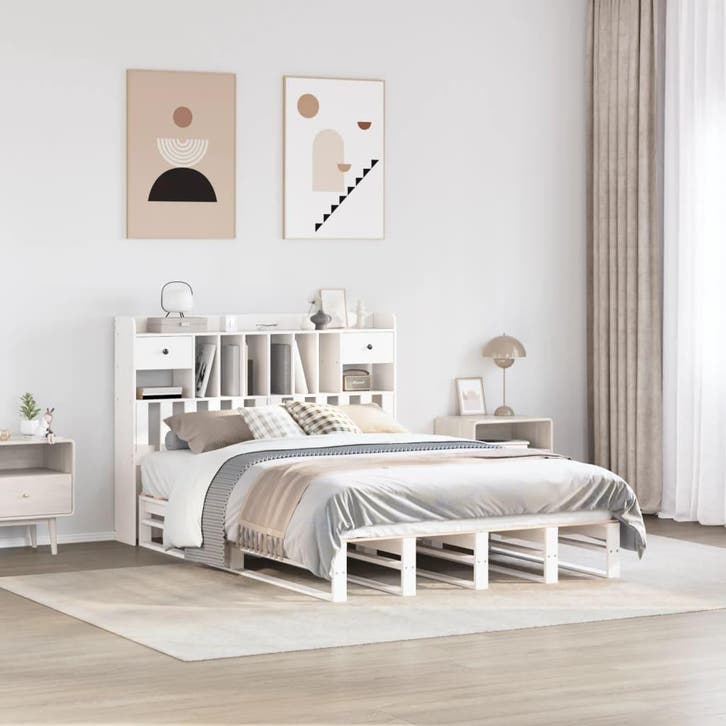 vidaXL Bed met boekenkast zonder matras grenenhout wit, Huis en Inrichting, Slaapkamer | Bedden, Nieuw, Verzenden